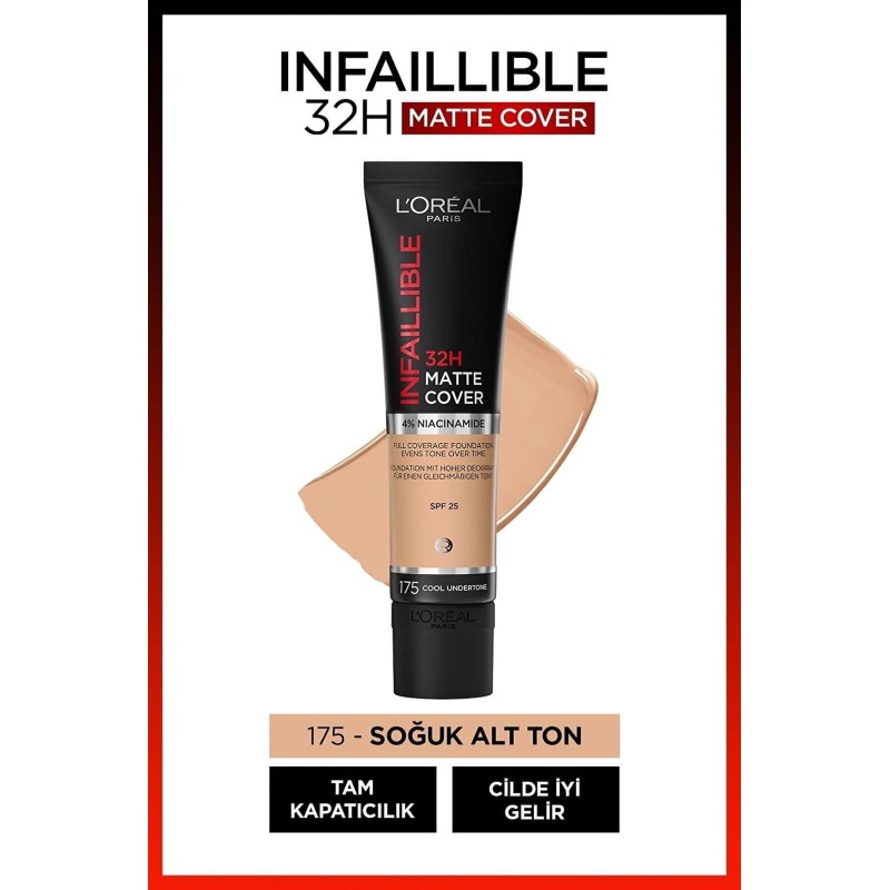 Loreal Paris Infaillible 32H Matte Cover Yüksek Kapatıcı Fondöten -  175 SABLE