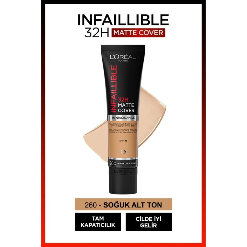 Loreal Paris Infaillible 32H Matte Cover Yüksek Kapatıcı Fondöten -  260 Solei