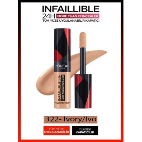 Loreal Paris Infaillible 24H Tüm Yüze Uygulanabilir Kapatıcı -  322 Ivory/Ivo 11ml