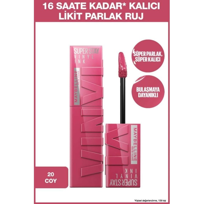 Maybelline New York Super Stay Vinyl Ink Uzun Süre Kalıcı Likit Parlak Ruj - 20 COY Maybelline New York Super Stay Vinyl Ink Uzun Süre Kalıcı Likit Parlak Ruj - 20 COY