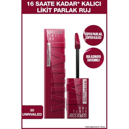 Maybelline New York Super Stay Vinyl Ink Uzun Süre Kalıcı Likit Parlak Ruj -  30 UNRIVALED