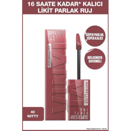 Maybelline New York Super Stay Vinyl Ink Uzun Süre Kalıcı Likit Parlak Ruj -  40 WITTY