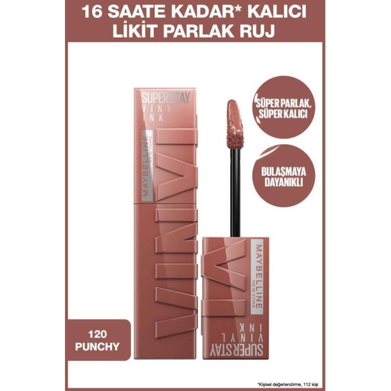 Maybelline New York Super Stay Vinyl Ink Uzun Süre Kalıcı Likit Parlak Ruj - 120