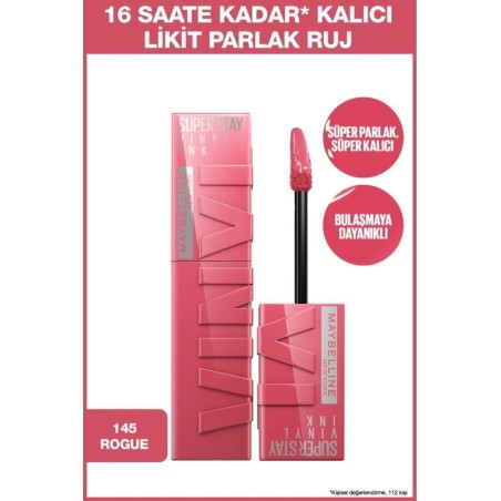Maybelline New York Super Stay Vinyl Ink Uzun Süre Kalıcı Likit Parlak Ruj - 145 Rogue