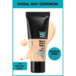 Maybelline New York Fit Me Matte+Poreless Fondöten - 105 Natural Ivory 30 ml