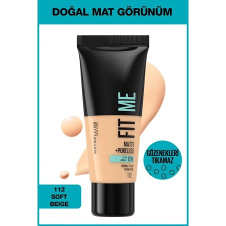 Maybelline New York Fit Me Matte+Poreless Fondöten - 112 Soft Beige 30 ml