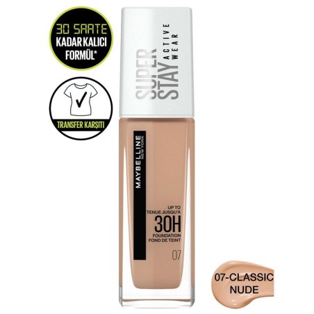 Maybelline New York Superstay Active Wear Fondöten- 07 Classic Nude 30ml