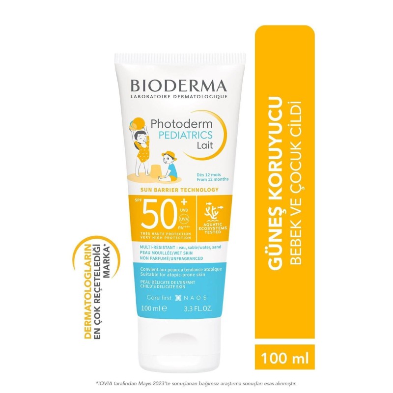 Bioderma Photoderm Pediatrics Lait Bebek, Çocuk için SPF50+ Yüksek Korumalı Süt Formda Güneş Kremi Spf50+ 100 ml