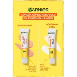 Garnier C Vitamini Parlak Günlük Güneş Koruyucu Fluid Yüz Kremi ( Görünmez Doku ) Spf50+ 40 ml