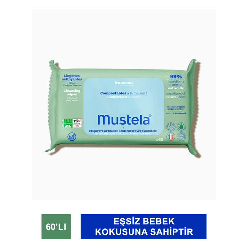 Mustela Compostable Cleansing Wipes ( Kompostlanabilir Temizleme Mendili ) 60 Adet