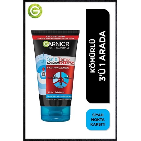 Garnier Saf & Temiz Siyah Nokta Karşıtı Kömürlü 3'ü 1 Arada 150 ml