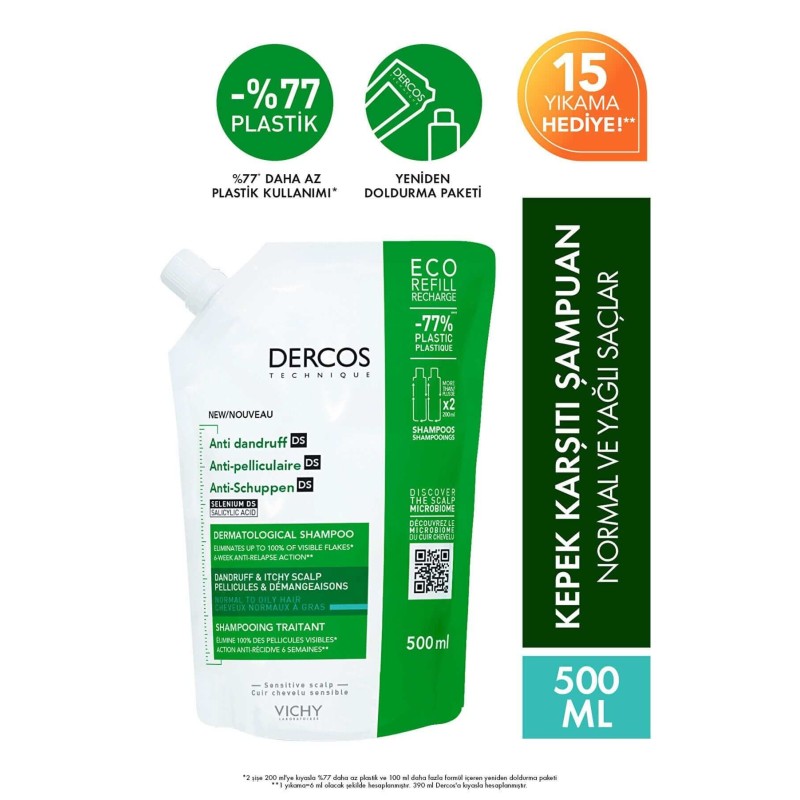 Vichy Dercos Anti Dandruff Kepek Karşıtı Şampuan 500 ml - Normal ve Yağlı Saçlar ( Refill )