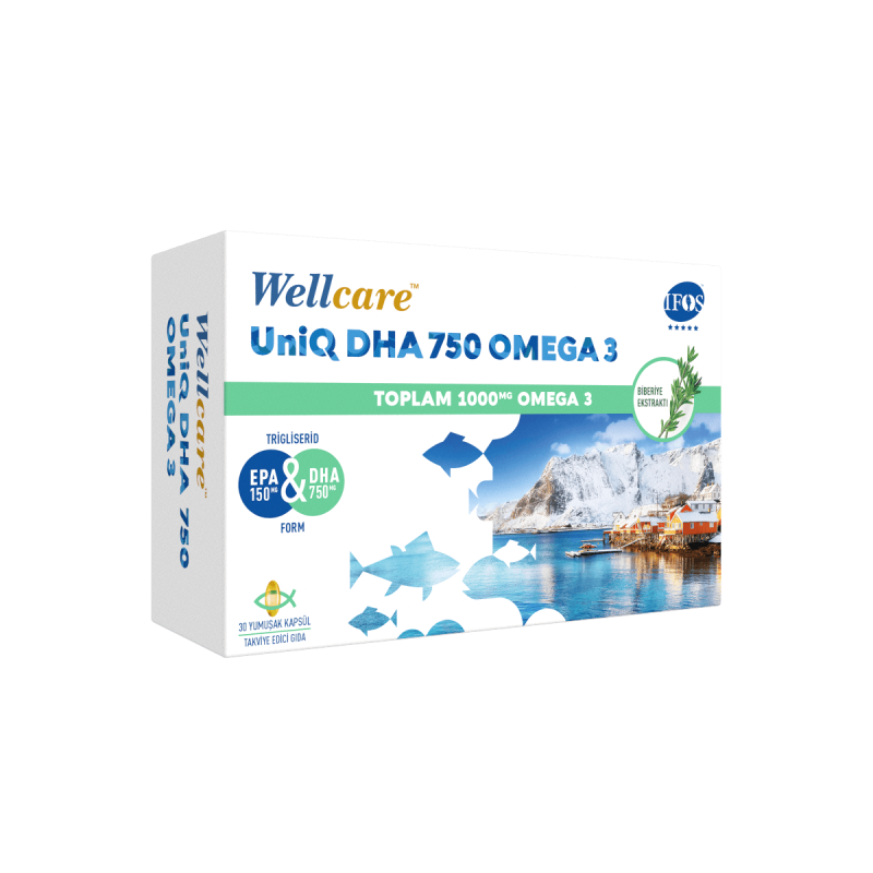 Wellcare UniQ DHA 750 Omega 3 1000mg Balık Yağı 30 Kapsül