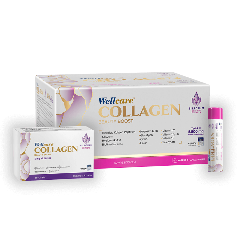Wellcare Collagen Beauty Boost Plus ( Karpuz & Nane Aromalı ) 5500 mg Likit Form 40mlx30Shot & 30 Kapsül