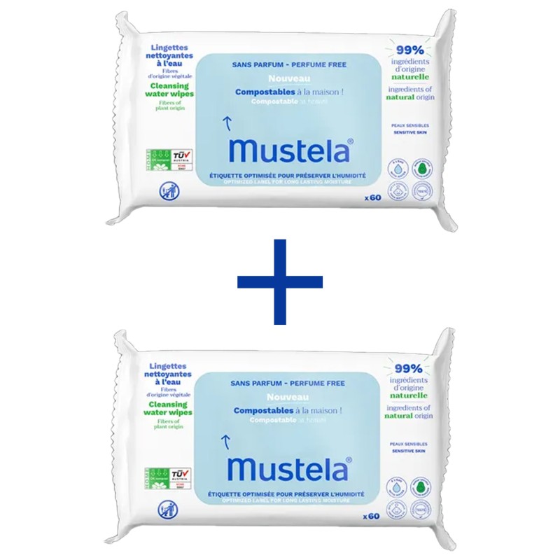 Mustela Kompost Edilebilir Su İçeren Islak Mendil (Parfümsüz) 2x60 Adet