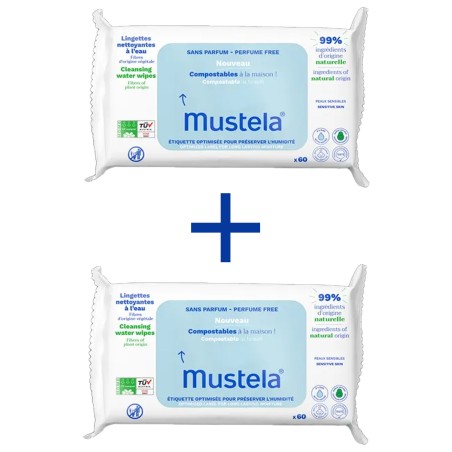 Mustela Kompost Edilebilir Su İçeren Islak Mendil (Parfümsüz) 2x60 Adet