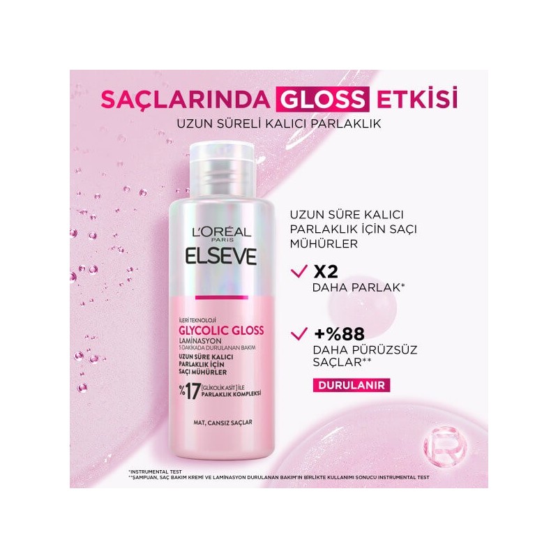 Loreal Paris Elseve Glycolic Gloss ( Laminasyon 5 Dakika Durulanan Bakım ) 200 ml