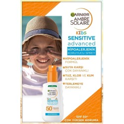 Garnier Ambre Solaire Kids Sensitive Advanced Sprey SPF 50+ - Çocuklar İçin Hassas Cilt Güneş Koruyucu Sprey - 150 ml