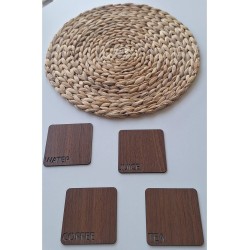 Ebruli Sanat Tasarım 4’lü Ahşap Tasarım Kahve, Su, Çay, Meyve Suyu Bardak Altlığı