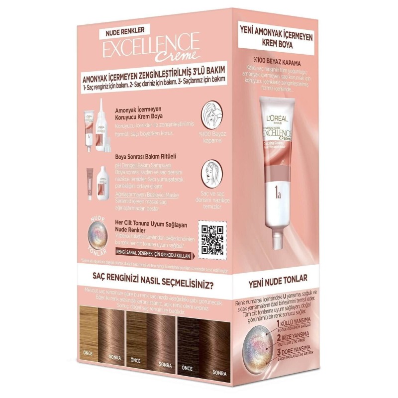 Loreal Paris Excellence Creme Nude Renkler Saç Boyası – 4u Nude Kahve