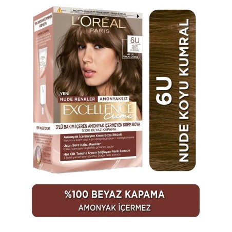 Loreal Paris Excellence Creme Nude Renkler Saç Boyası – 6u Nude Koyu Kumral