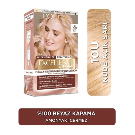 Loreal Paris Excellence Creme Nude Renkler Saç Boyası – 10u Nude Açık Sarı