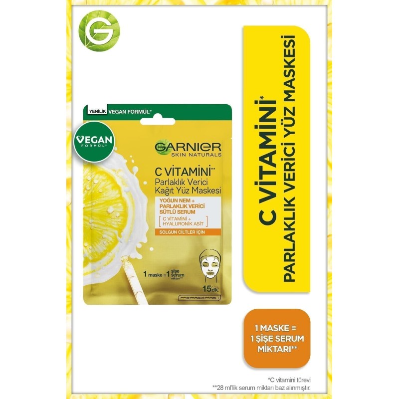 Garnier C Vitamini Parlaklık Verici Kağıt Yüz Maskesi 28 gr