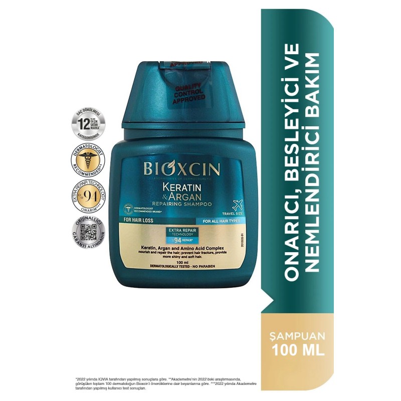 Bioxcin Keratin & Argan Onarıcı Şampuan 100 ml - Seyahat Boy