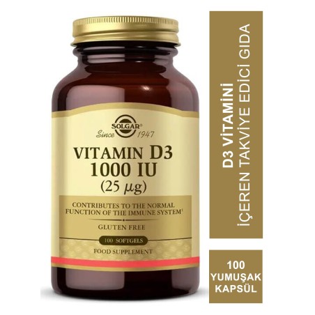 Solgar Vitamin D3 1000 IU 100 Yumuşak Kapsül