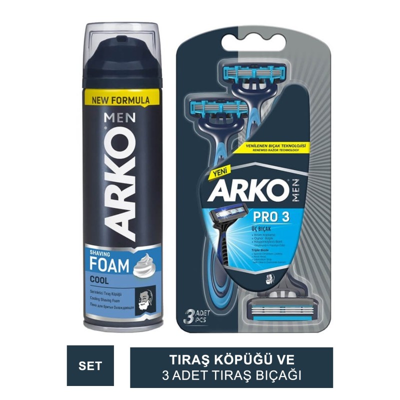 Arko Men Shaving Foam Tıraş Köpüğü 200ml - Arko Men Pro 3 Tıraş Bıçağı Set