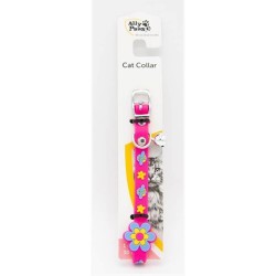10784-Ally Paws Çiçek Desenli Silikon Kedi Boyun Tasması Zilli