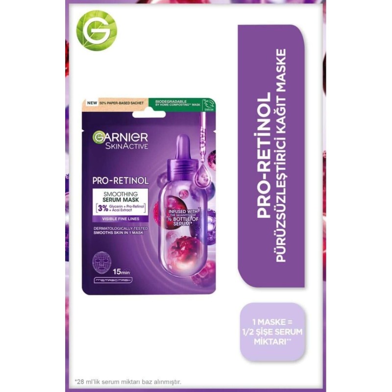 Garnier Pro-Retinol Pürüzsüzleştirici Kağıt Maske 22gr