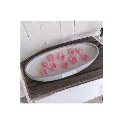Ebruli Sanat Tasarım %100 Soya Wax Beton Döküm Sunum İçinde Beyaz Mum Üstünde Pembe Çiçek Mumlar