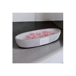 Ebruli Sanat Tasarım %100 Soya Wax Beton Döküm Sunum İçinde Beyaz Mum Üstünde Pembe Çiçek Mumlar
