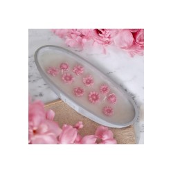 Ebruli Sanat Tasarım %100 Soya Wax Beton Döküm Sunum İçinde Beyaz Mum Üstünde Pembe Çiçek Mumlar