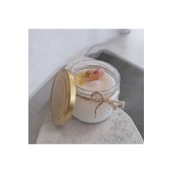 Ebruli Sanat Tasarım %100 Soya Wax Ev Dekorasyonu Cam Kavanoz Çiçek Süslemeli Beyaz Mum