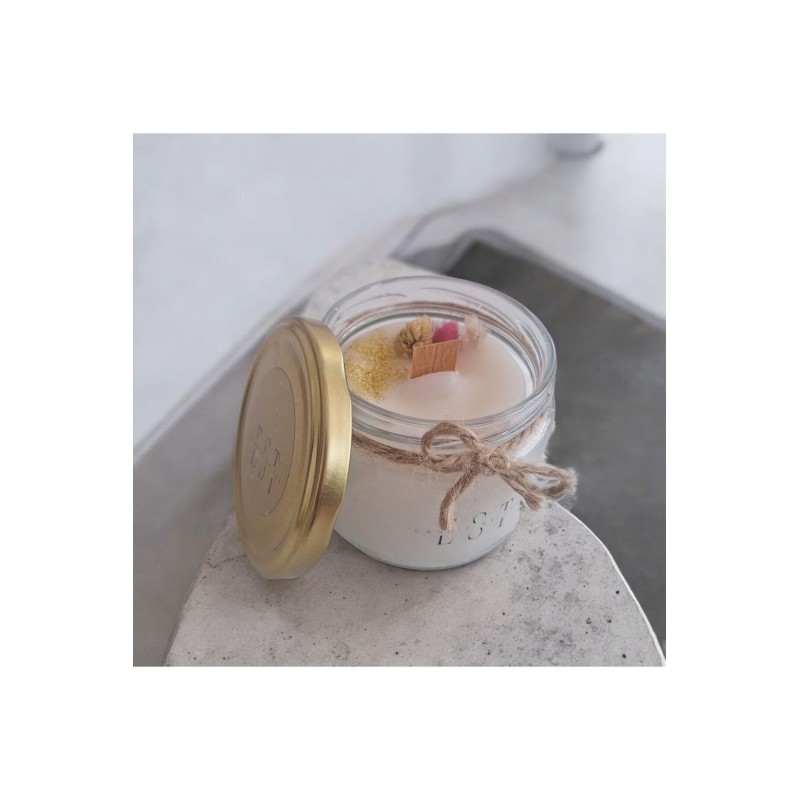 Ebruli Sanat Tasarım %100 Soya Wax Ev Dekorasyonu Cam Kavanoz Çiçek Süslemeli Beyaz Mum