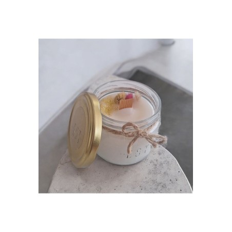 Ebruli Sanat Tasarım %100 Soya Wax Ev Dekorasyonu Cam Kavanoz Çiçek Süslemeli Beyaz Mum