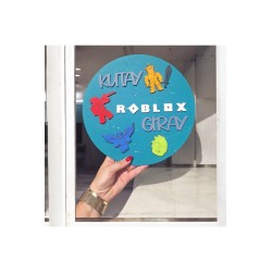 Ebruli Sanat Tasarım Roblox Temalı Özel Tasarım Ahşap El Boyaması Çocuk Odası Kapı Süsü