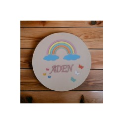 Ebruli Sanat Tasarım Rainbow Desenli Sağlam Ahşap Çocuk Odası Kapı Süsü