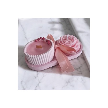 Ebruli Sanat Tasarım 3’lü Set Pembe Beton Döküm ve Soya Wax Mum Seti