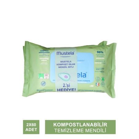 Mustela Compostable Cleansing Wipes - Kompostlanabilir Temizleme Mendili - 2 x 60 Adet