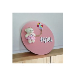 Ebruli Sanat Tasarım Kişiye özel isimli bebek Ve Keçe Balon Detaylı Çocuk Odası Kapı Süsü