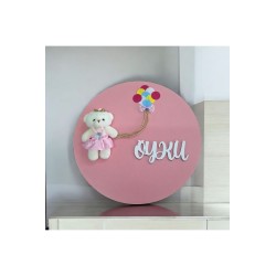 Ebruli Sanat Tasarım Kişiye özel isimli bebek Ve Keçe Balon Detaylı Çocuk Odası Kapı Süsü