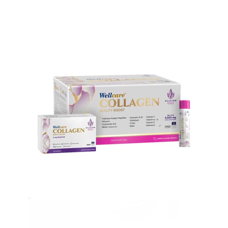 Outlet - Wellcare Collagen Beauty Boost Plus - Karpuz & Nane Aromalı - 10.000 mg Likit Form 40mlx30Shot & 30 Kapsül