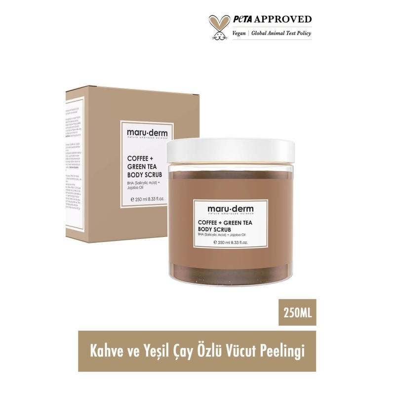 Maruderm Body Scrub Kahve + Yeşil Çay Özlü Vücut Peelingi | BHA + Jojoba Yağı 250 ML