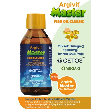 Argivit Master Fish Oil Yüksek Omega-3 İçeren Balık Yağı 150 ml - Tutti Frutti Aromalı