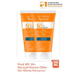 Avene Fluide SPF 50+ Normal/ Karma Ciltler için Güneş Koruyucu 50 ml - 2 Adet