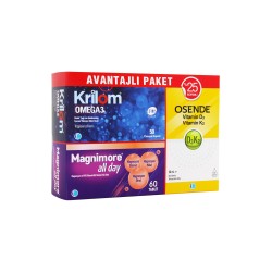 Tab İlaç Krilom Omega 3 50 Kapsül + Magnimore All Day 60 Tablet + Osende D3K2 20ml Damla | Avantajlı Paket