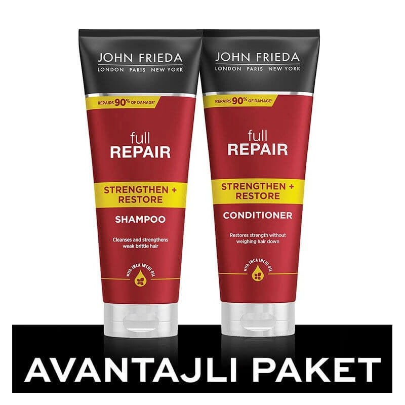 John Frieda Full Repair İşlem Görmüş Saçlar İçin Şampuan + Saç Kremi 2x250 ml | Avantajlı Paket